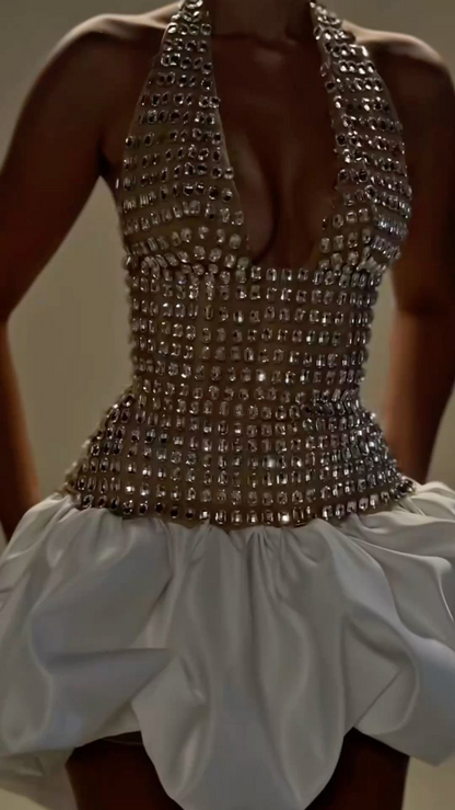 Sexy Halter V Neck Satin Beaded Short Cocktail Dress Formal Homecoming Dress 21st Birthday Outfits Y9861