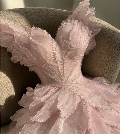 Glamorous Strapless Tulle Petal Beaded A Line Short Homecoming Dress 18th Birthday Outfits SP4057