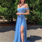 Off the Shoulder Blue Prom Dress,Spring Dance Dress Y5154