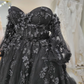 Stunning, Alternative Black Gown, Off The Shoulder Ball Gown Gothic Unconventional Wedding Dress,Y2477