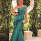 Elegant Green One Shoulder Mermaid Evening Dress Y7088