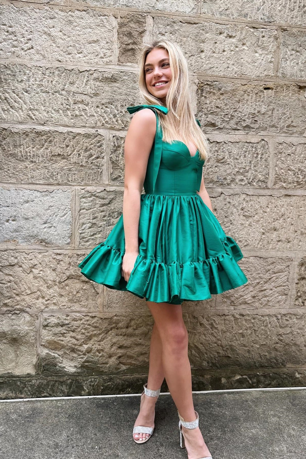 Cute Tie Straps Green Corset Ruffle Short Homecoming Dress Y2724