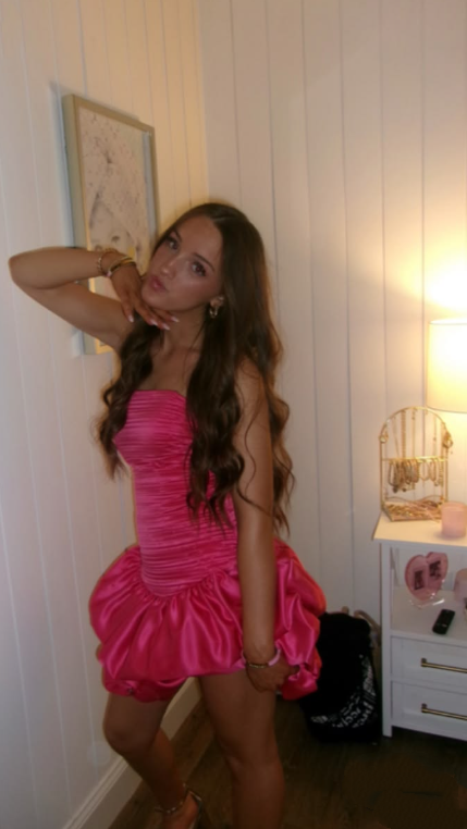 Elegant Strapless Hot Pink Satin Pleated A Line Short Birthday Outfits Homecoming Dress SP2944