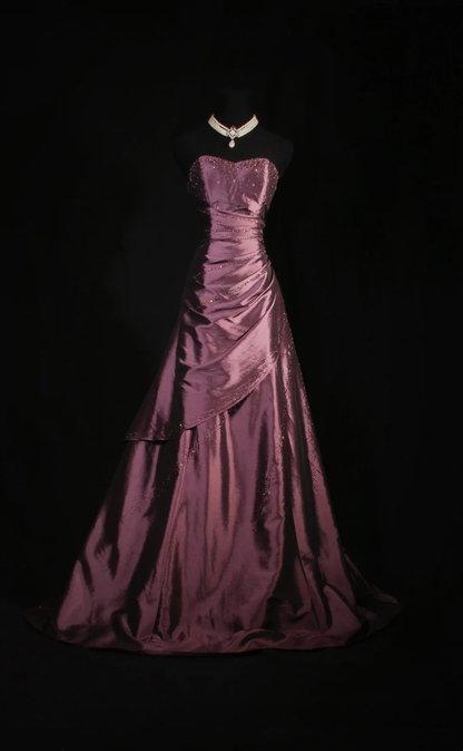 Retro Sweetheart Neck Dull Pink Satin Beaded Mermaid Long Birthday Dress Formal Evening Dress SP1728