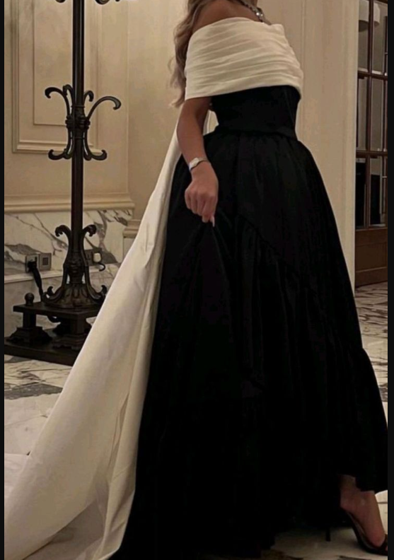 Luxury Black And White Satin Prom Dresses With Removable Tail Custom Made Cocktail Party Evening Dress Y5025