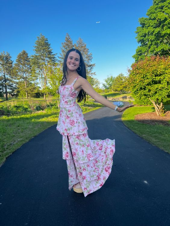 A-line Floral Long Prom Dress with Slit Elegant Formal Dress Y6333