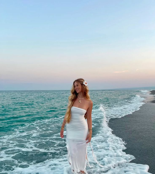 Simple White Strapless Ruffle Evening Dress Party Gown Y8721