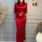 Red Elegant Long Sleeves Evening Dress,Red Prom Dress Y6933