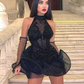 Black homecoming dress tulle short prom party dress Y4114