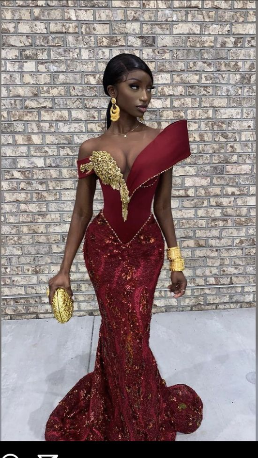 Burgundy African Mermaid Prom Dress Long Evening Dress Y6520