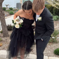 Strapless Black Tulle Prom Dress,Black Graduation Dress,Black Formal Gown Y1977