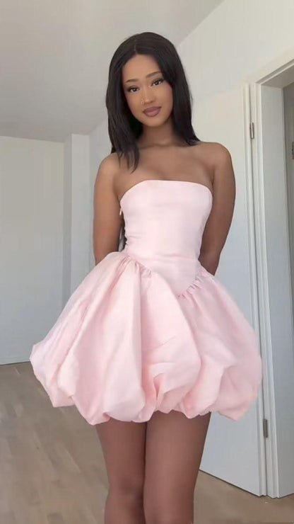 Sweet Pink Strapless Satin A Line Short Homecoming Dress Birthday Outfits SP3204