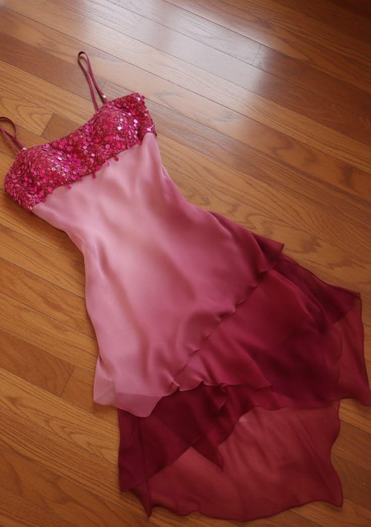 Classy Ombre Pink Chiffon Sequin Short 8th Grade Homecoming Dress,Spaghetti Straps Mini Birthday Dress SP3476
