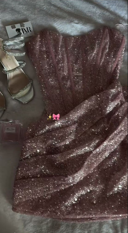 Shiny Pink Strapless Sequin Sheath Short Homecoming Dress Cocktail Dress SP3482