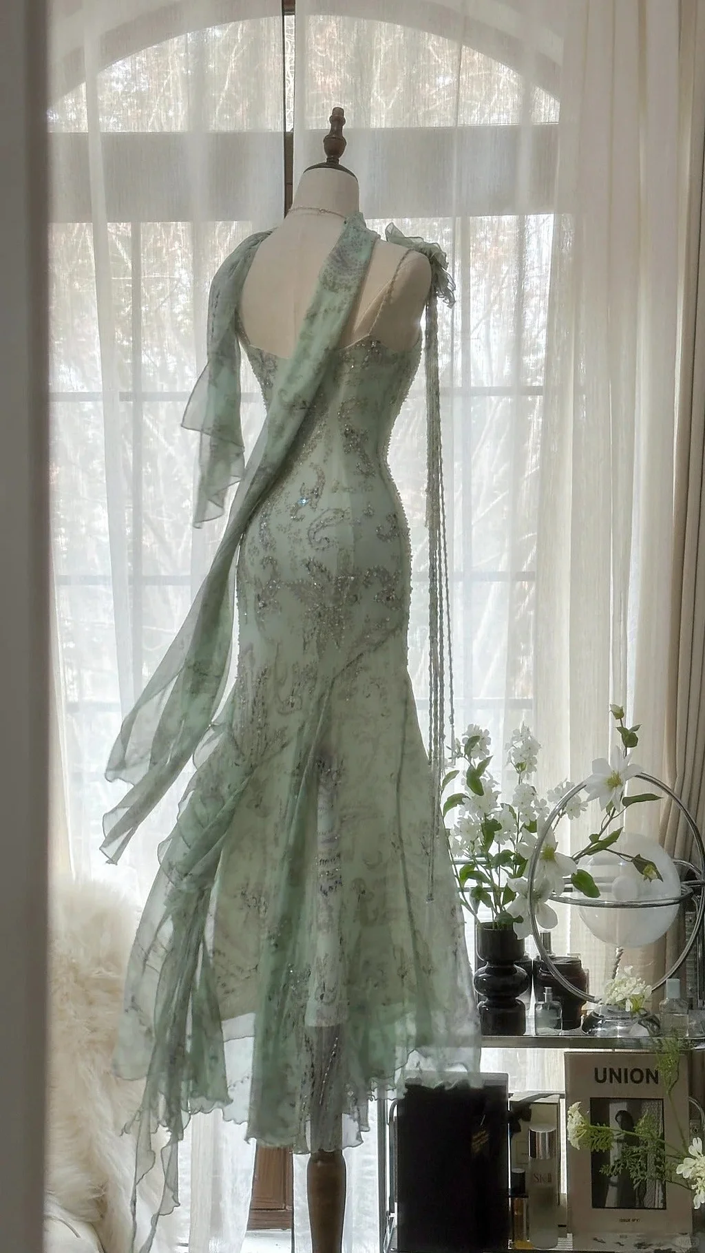 Vintage Spaghetti Straps Long Evening Dress, Sleeveless Green Mermaid Party Gowns Y9728