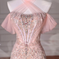 Classy Pink Halter Sequin Beaded Tulle Mermaid Evening Dress Long Prom Dress Y8620