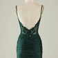 Tight V-Neck Dark Green Pleated Homecoming Dress with Appliques  Y2660