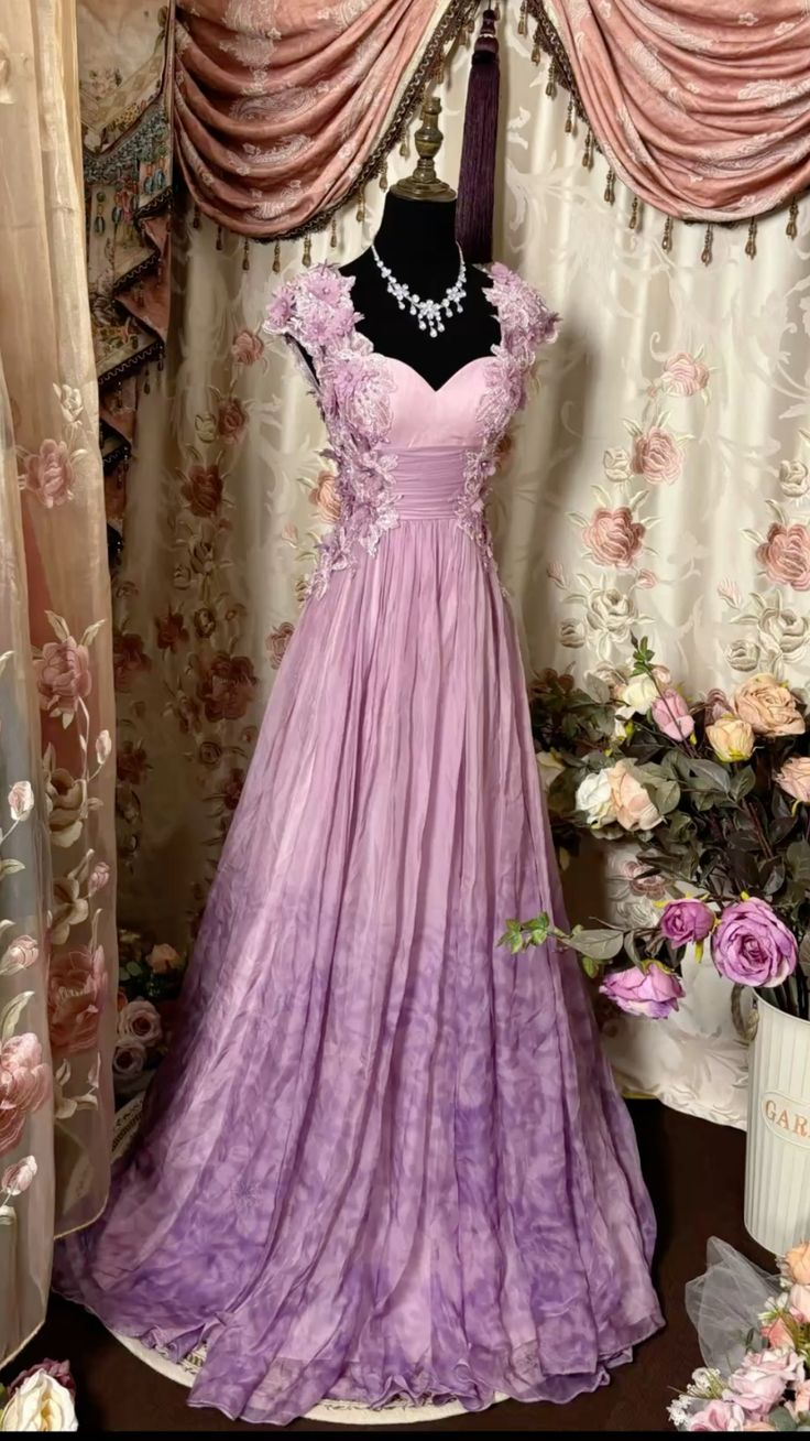 Classy Pink Chiffon Appliques A Line Long Party Dress Birthday Prom Dress SP4302