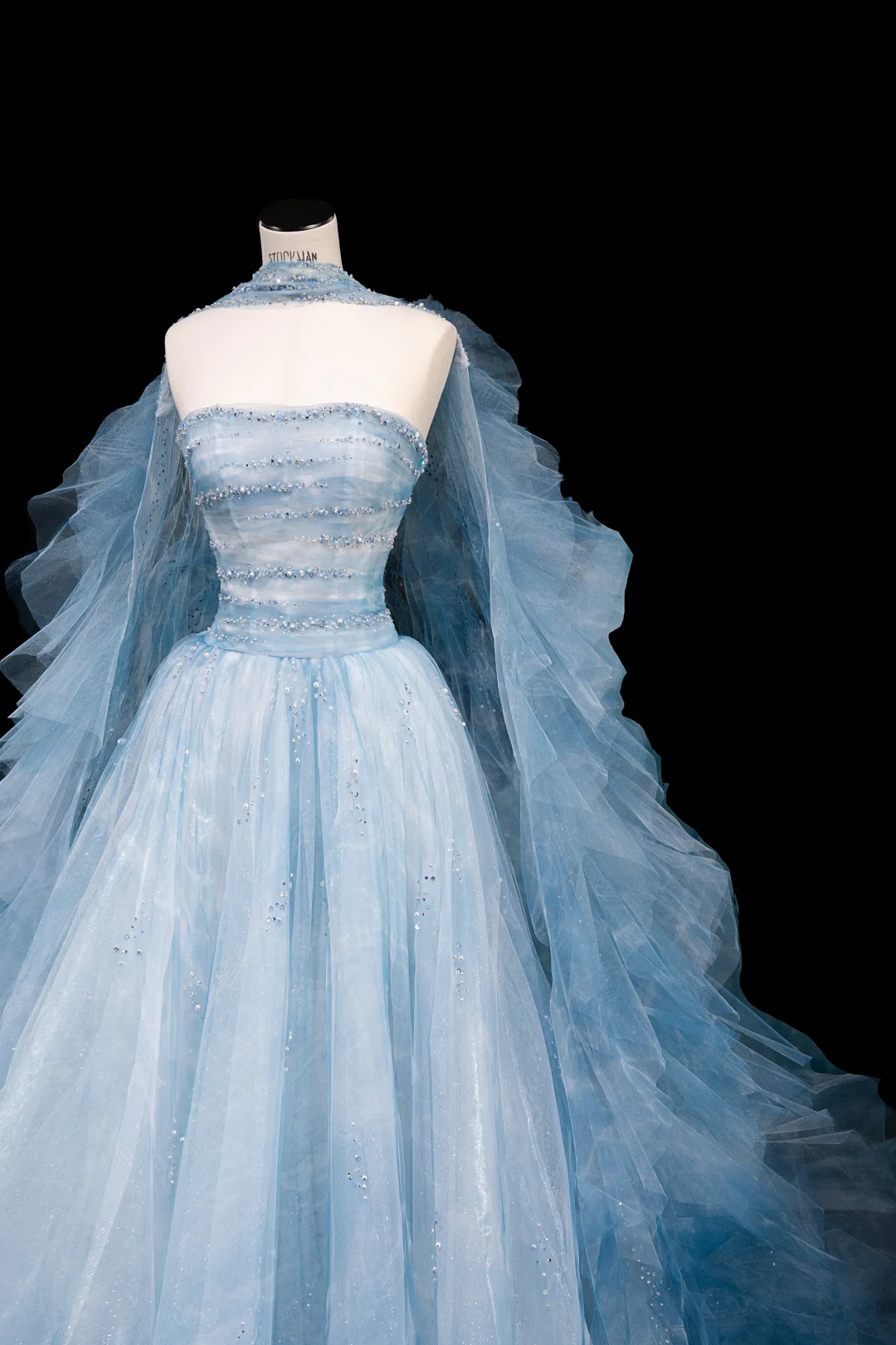 Dream Blue Tulle Beaded A Line Prom Dress,Long Evening Dress Y8691