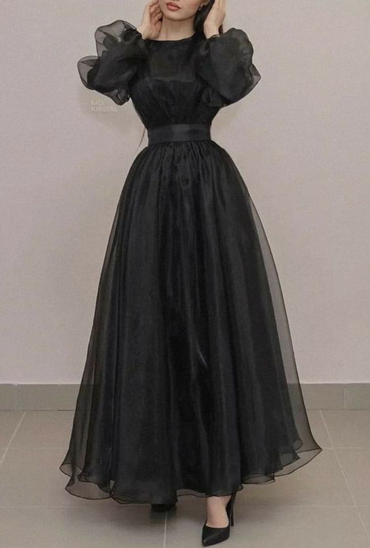 Retro Style Black A-line Long Sleeves Evening Dress Y6742