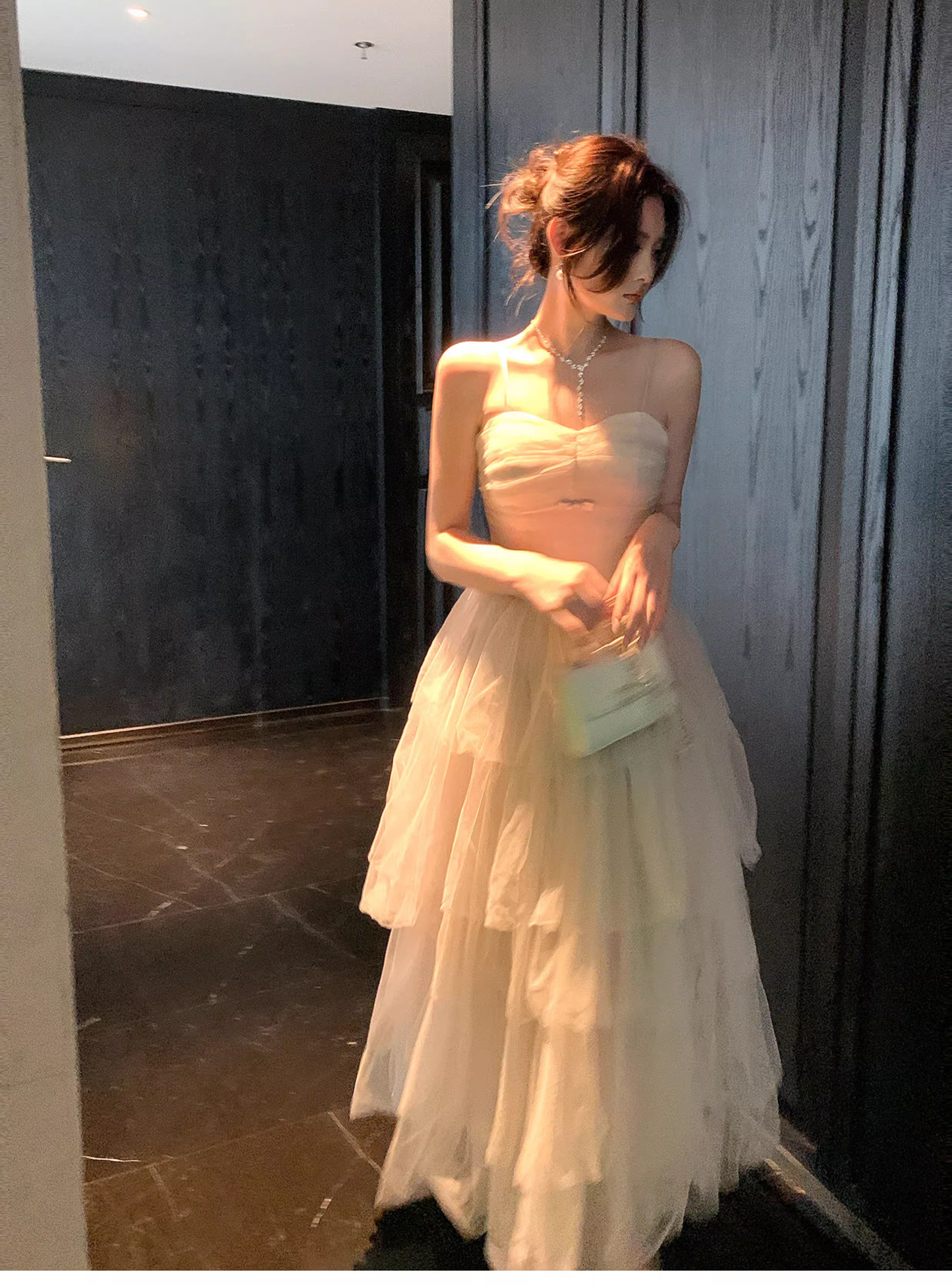 Pretty Light Lavender Spaghetti Straps Tulle Layered A Line Long Birthday Prom Dress Party Dress SP1495