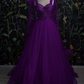 Dark Purple A-line Tulle Prom Dresses Formal Dress Y4765
