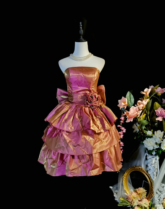 Pretty Strapless Satin Layered A Line Short Homecoming Dress,Formal 16th Birthday Dress With Bow SP2712
