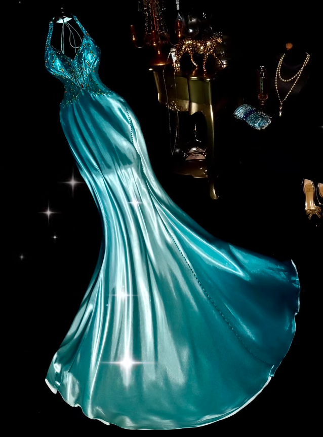 Classy V Neck Blue Satin Beaded Mermaid Party Dress Long Prom Gown SP682