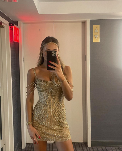 Gorgeous Sheath Satin Beaded Formal Short Homecoming Dress Cocktail Dress Y9846