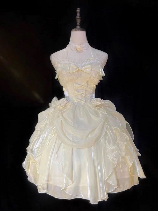Cute Light Yellow Halter Chiffon Short Homecoming Dress 21st Birthday Dress Y9872