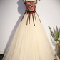 Champagne Tulle Spaghetti Strap Long Prom Dress  A Line Party Ball Gown Y7952