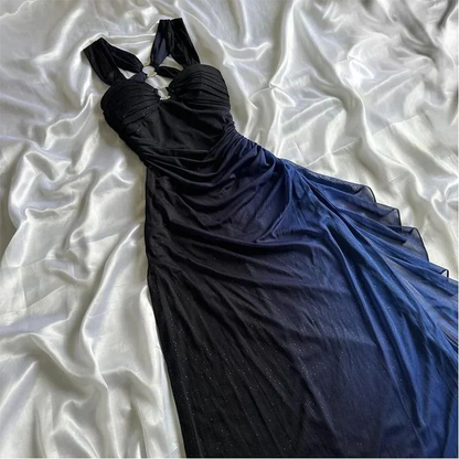 Ombre Grape Purple Chiffon Backless Evening Dress Long Party Prom Gown Y7482