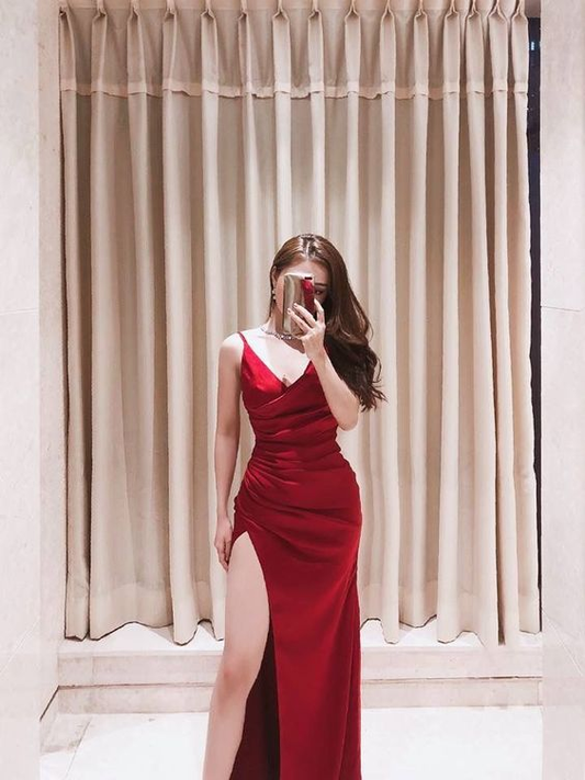 Sexy Red Spaghetti Straps Evening Dress,Red Formal Dress Y5232