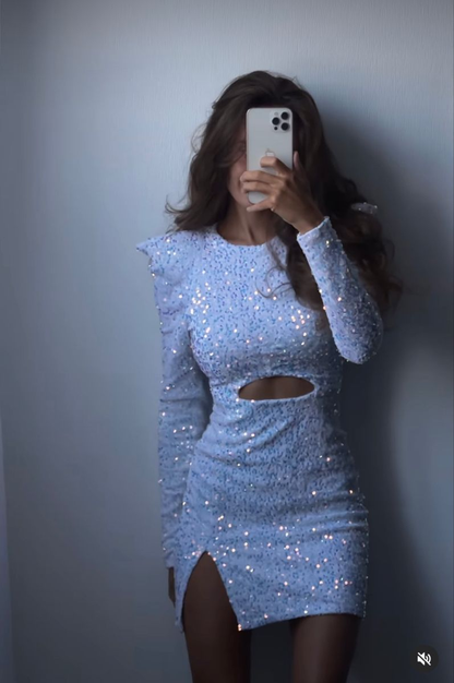 Shiny White Sequin Sheath Short Homecoming Dress Cocktail Dress SP3427