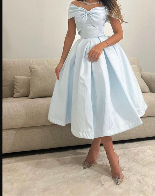 Elegant Off The Shoulder Blue Party Dress,Blue Prom Dress Y5029