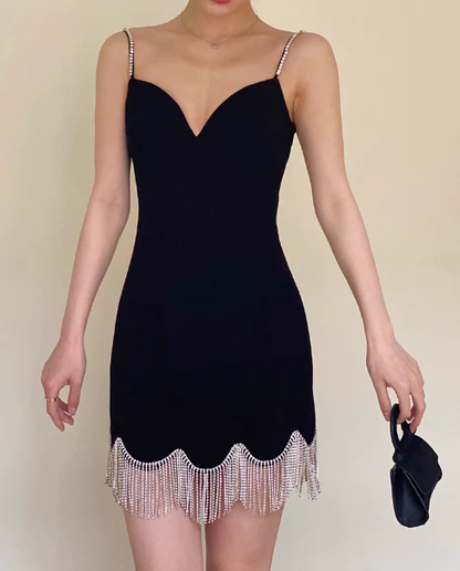 Sexy Spaghetti Straps V Neck Black Short Cocktail Dress Formal Birthday Outfits Homecoming Dress Y9576