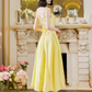 Sweet Spaghetti Straps Yellow Satin A Line Long Party Dress Prom Gowns SP2015