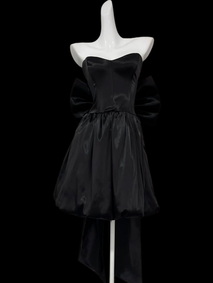 Elegant Strapless White Short Satin Short Homecoming Dress Birthday Dress With Bow SP3643