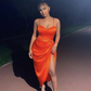Chic Orange Spaghetti Straps Evening Dress,Orange Party Gown Y6354