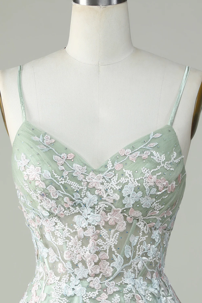 Dusty Sage Spaghetti Straps Homecoming Dress With Criss Cross Back Y2925