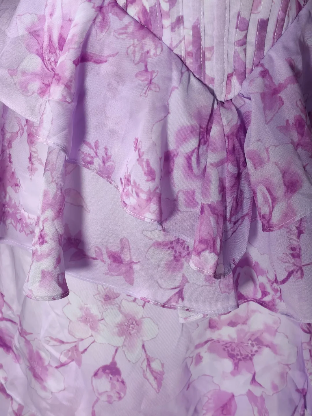 Elegant Purple Chiffon Print Floral Layered Long Party Dress Prom Dress SP3162