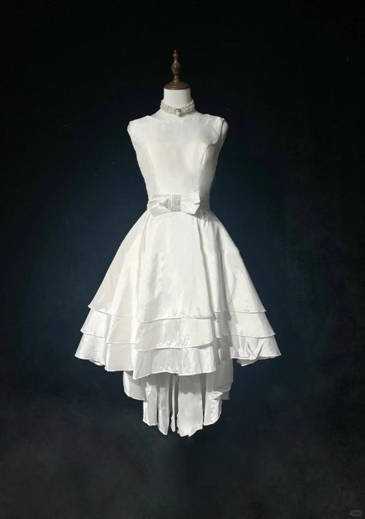 Elegant Sleeveless Satin Layered Short Graduation Homecoming Dress,White Short 15th Birthday Outfits SP2917