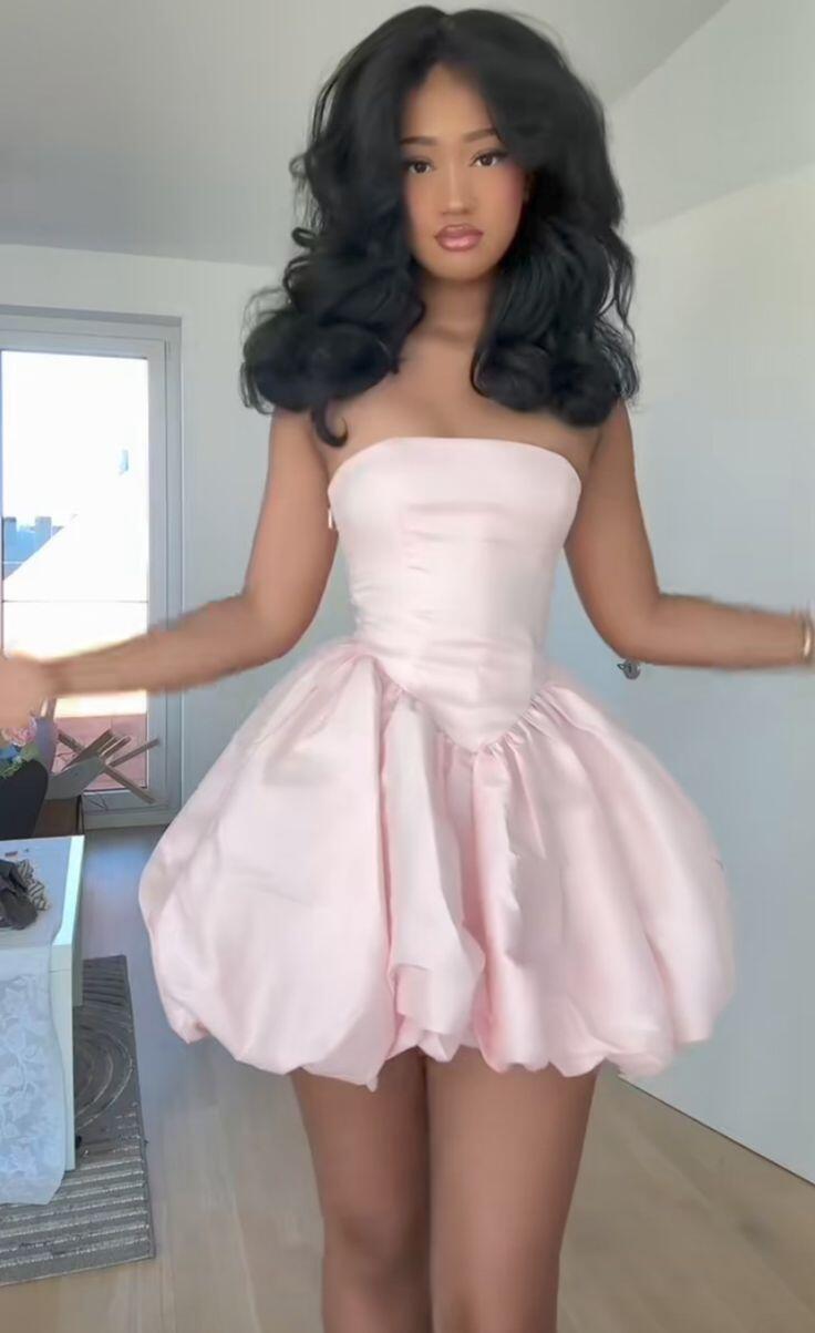 Sweet Pink Strapless Satin A Line Short Homecoming Dress Birthday Outfits SP3204
