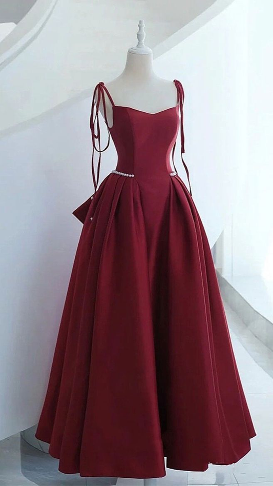 Sleeveless Evening Dress Satin A-Line Spaghetti Strap Square Collar Floor-Length Backless Formal Party Prom Gowns  Y4989