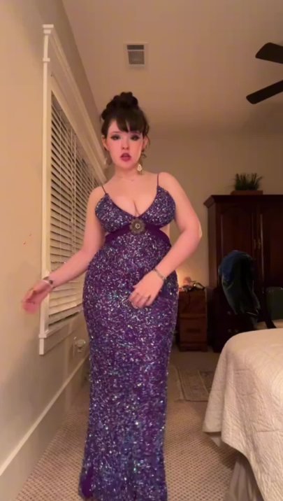 Sparkly Spaghetti Straps V Neck Purple Sequin Sheath Long Party Dress Wedding Guest Dress SP1180