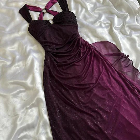 Ombre Grape Purple Chiffon Backless Evening Dress Long Party Prom Gown Y7482