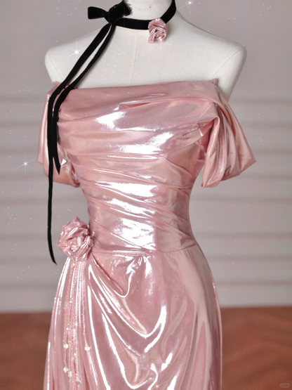 Gorgeous Pink Off The Shoulder Satin Mermaid Long Prom Dress Evening Dress Y8630