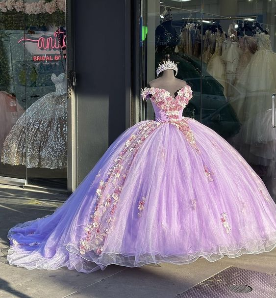 Off The Shoulder Appliques Lilac Ball Gown,Sweet 16 Dress  Y2019