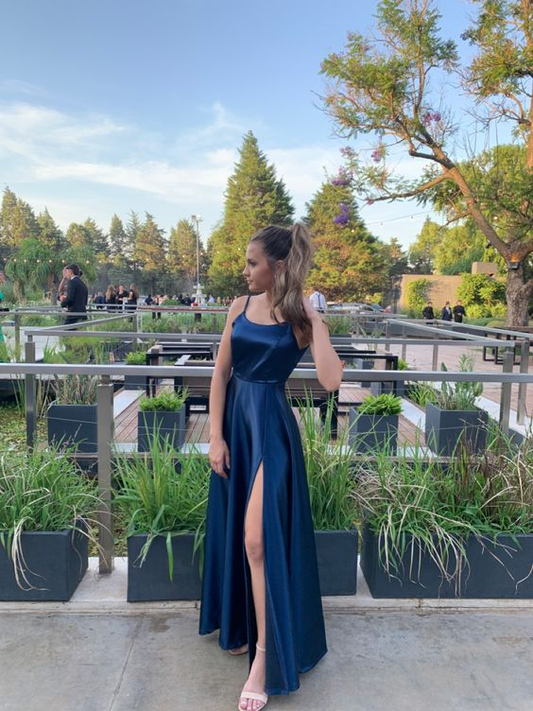 Classic A Line Sleeveless Side Slit Prom Dresses Y5943