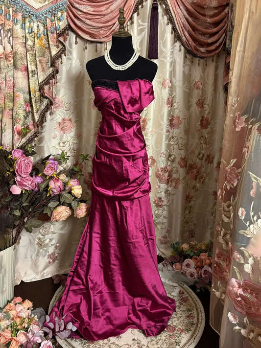 Elegant Fuchsia Sheath Asymmetrical Sleeveless Prom Dresses With Ruffles ,Long Birthday Evening Dress SP1598